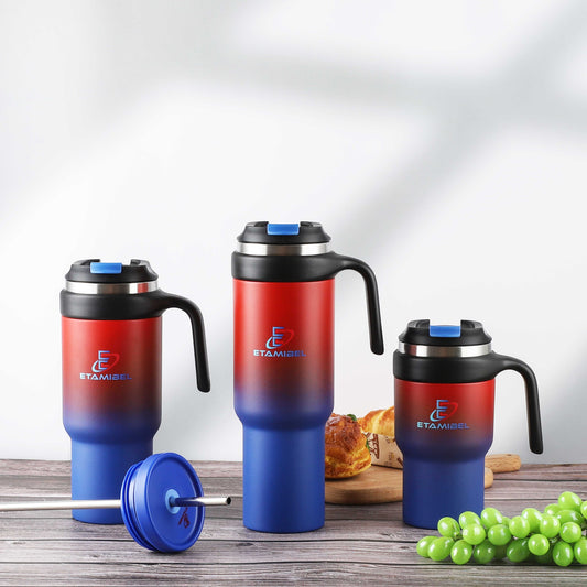 ETAMIBEL Double Wall Stainless Steel Vacuum Insulated Tumbler(Bundle of three sizes | Blue-Red)