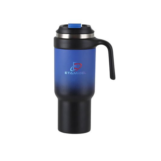 ETAMIBEL 900ML(30FL OZ) Double Wall Stainless Steel Vacuum Insulated Tumbler (Black-Blue)